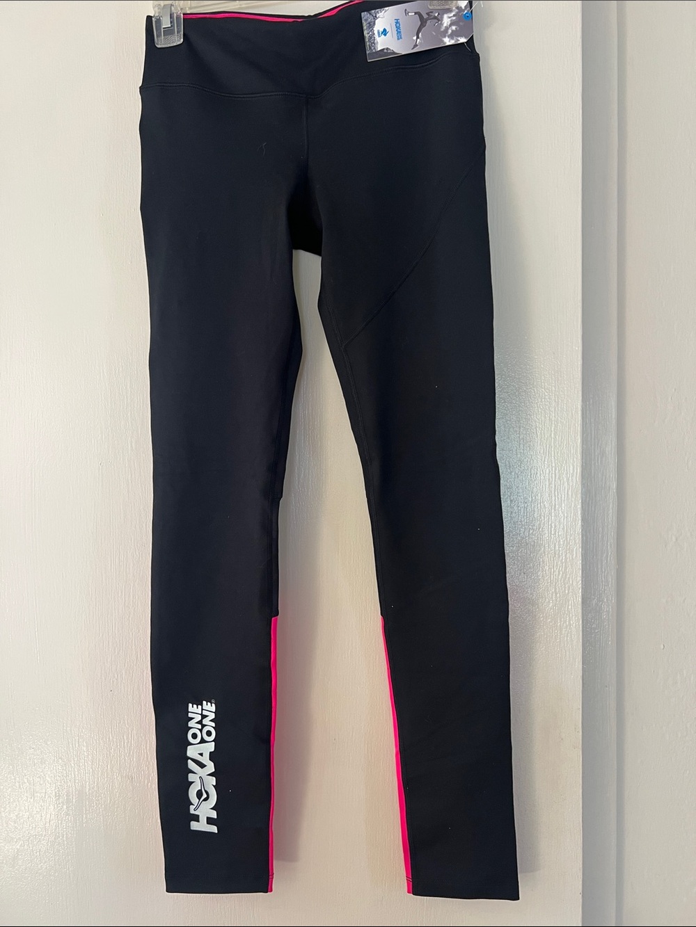 Hoka One One Black Leggings with Pink Side Panels